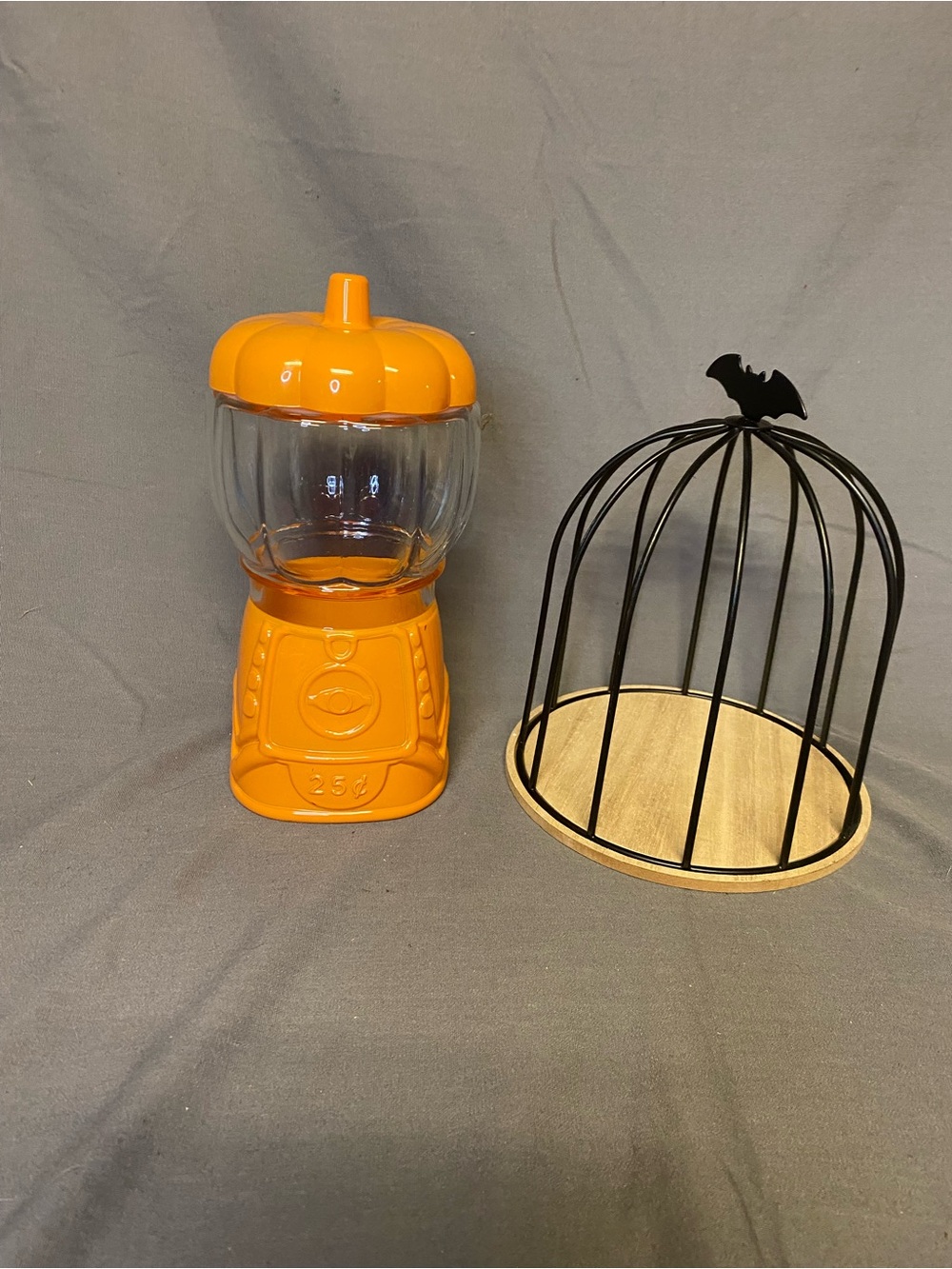 Target Orange Pumpkin Candy Dispenser and black bat bird cage